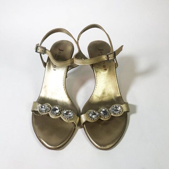 Gold Heeled Sandal with Beautiful Gems, Sz 38 - Picture 3 of 6